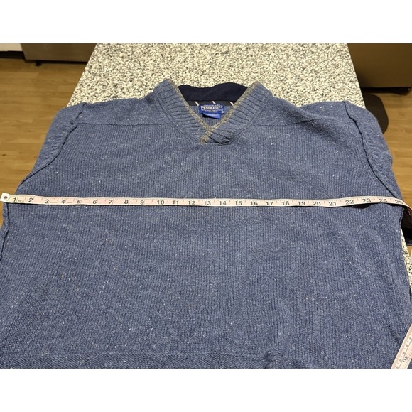 Pendleton Sweater Men's L Blue 100% Shetland Wool V-Neck Speckled Melange - Picture 8 of 8